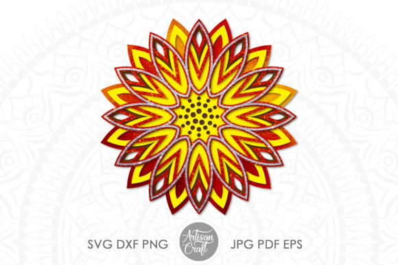 3D Sunflower Mandala: A Versatile 3D SVG for Shadow Box Designs & Marketing Visuals