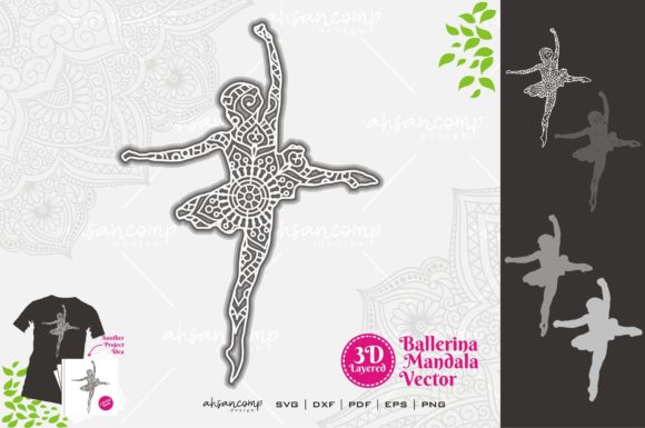 Ballerina Mandala SVG 3D Layered 4: Elegant 3D SVG for Local Brand Packaging and Shadow Box Designs