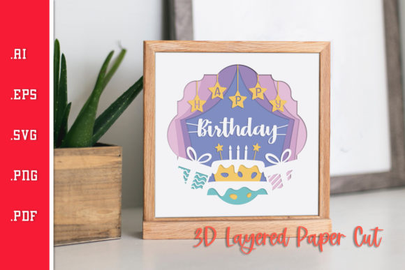 Birthday Stage - 3D Layered Paper Cut Graphics for Crafts & Digital Selling