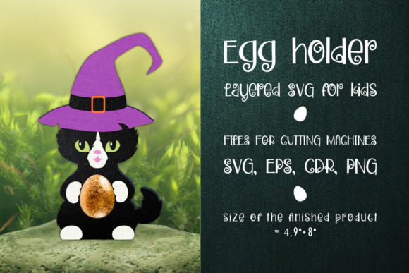 Black Cat Halloween Egg Holder 3D SVG for Laser Cutting & Autumn Crafts