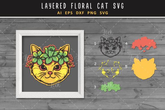 Cute Cat and Flower SVG 3D Layered Graphics for Crafts & Branding