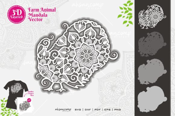 Farm Animal Mandala SVG 3D Layered 15 for Shadow Box Design and Web Publishing