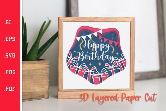 Happy Birthday Gifts 3D Paper Cut – A Festive Craft Graphic for Small Business Branding