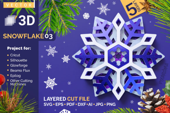 Snowflake 03 3D Layered SVG Cut File for Crafts & Graphics